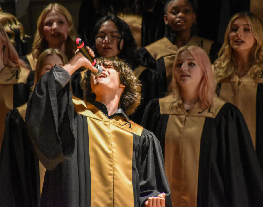Belting his solo verse, Manuel “Trey” Perez, 11, sings the song “Bridge Over Troubled Water.” Perez was in both Concert Choir and Arapahoe Singers. “Everyone in [choir] is so talented and musically inclined and inspired in ways you can only find in the concerts,” Perez said.